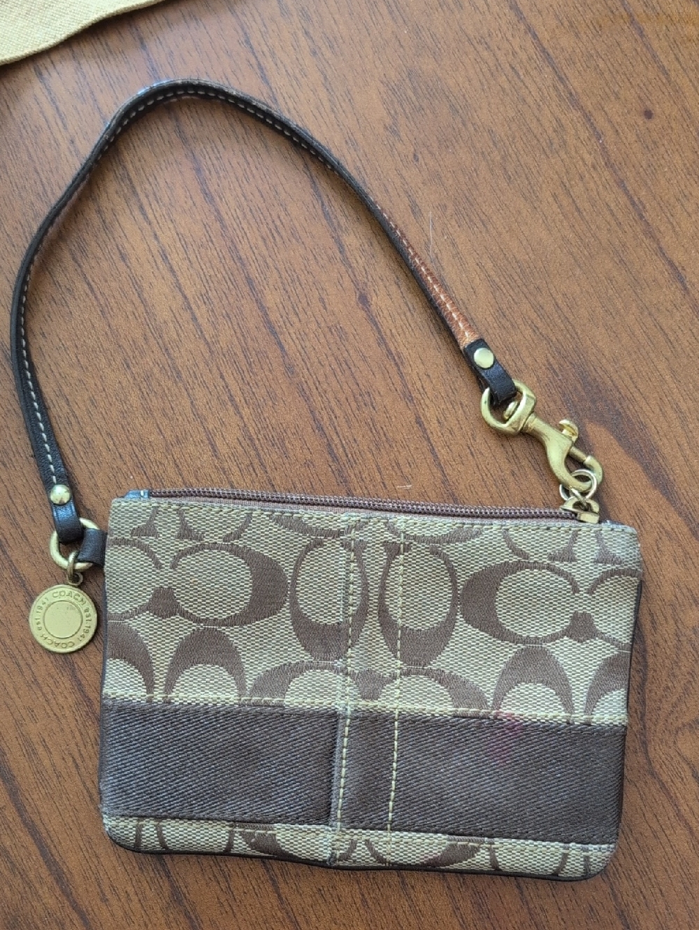 Brown Signature Pattern Wristlet